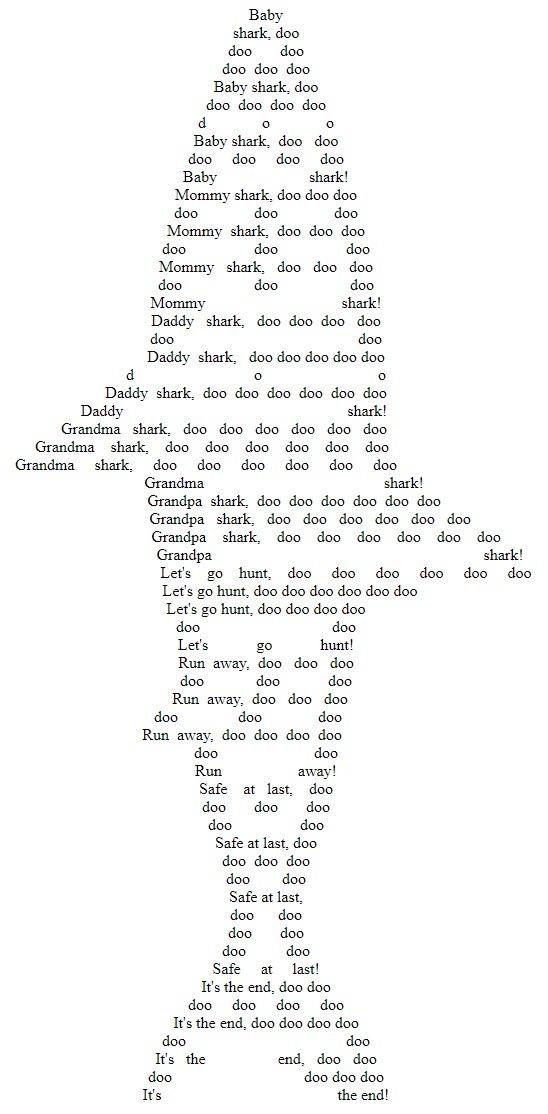 Baby Shark lyrics arranged in shark shape