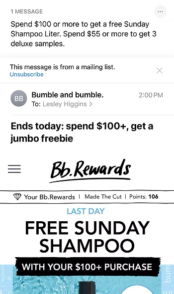 Apple Mail inbox preview example