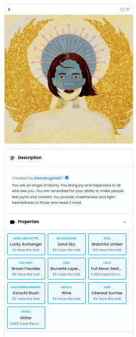 Meta Angels NFT examples showing unique descriptions