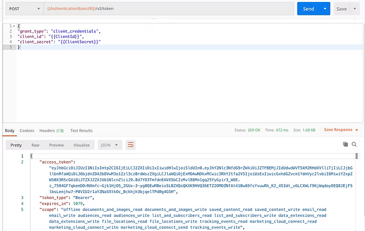 Postman access token response