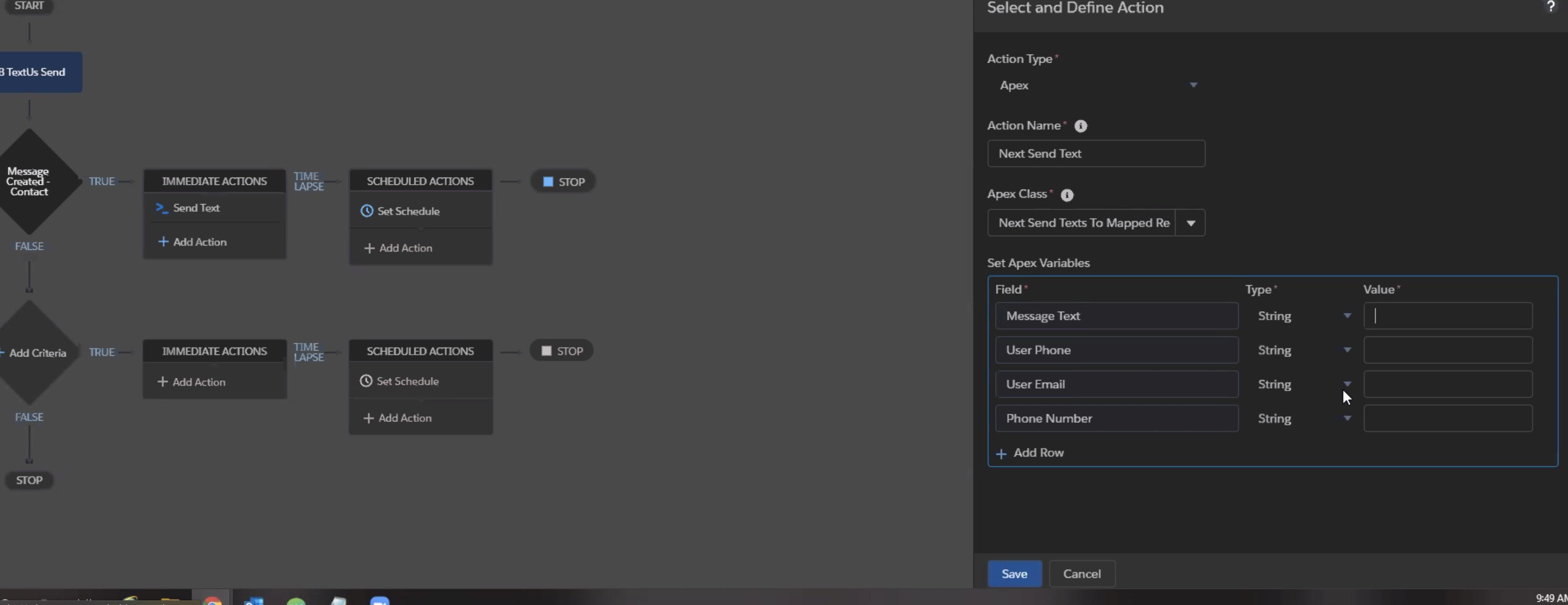 TextUs Process Builder configuration